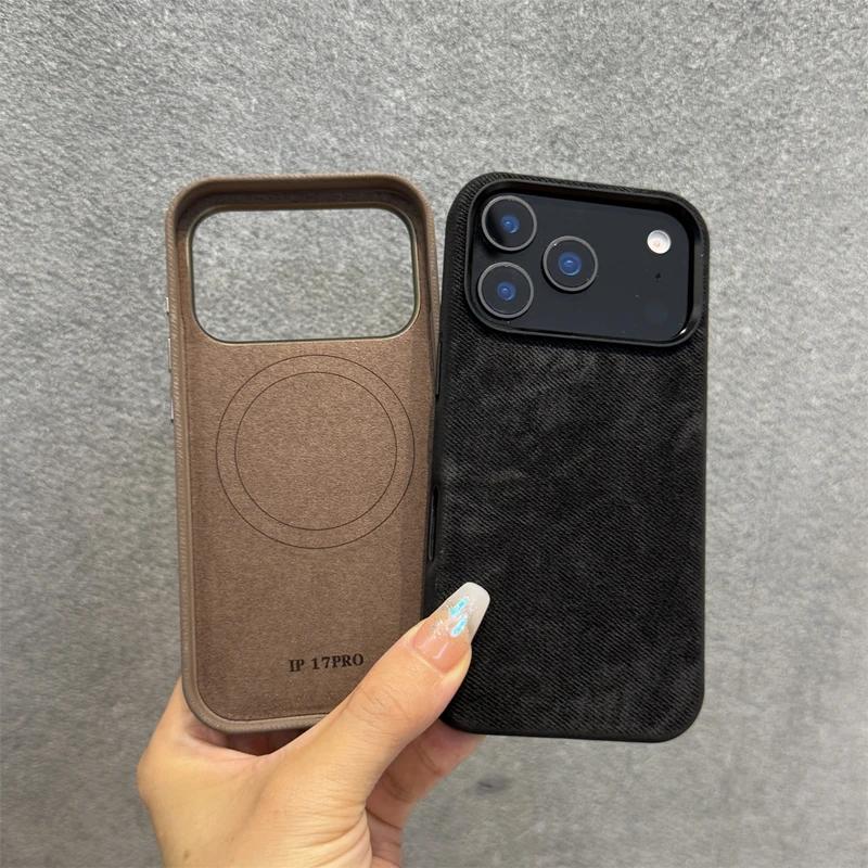 Business Commute Flannel Fabric Magnetic Charging Hard Case For IPhone 17Pro Max Air 16 15 13 14 12 Alloy Button Anti-drop Cover