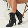 Retro British Style Lace-Up Stiletto Mid-Calf Women's Boots