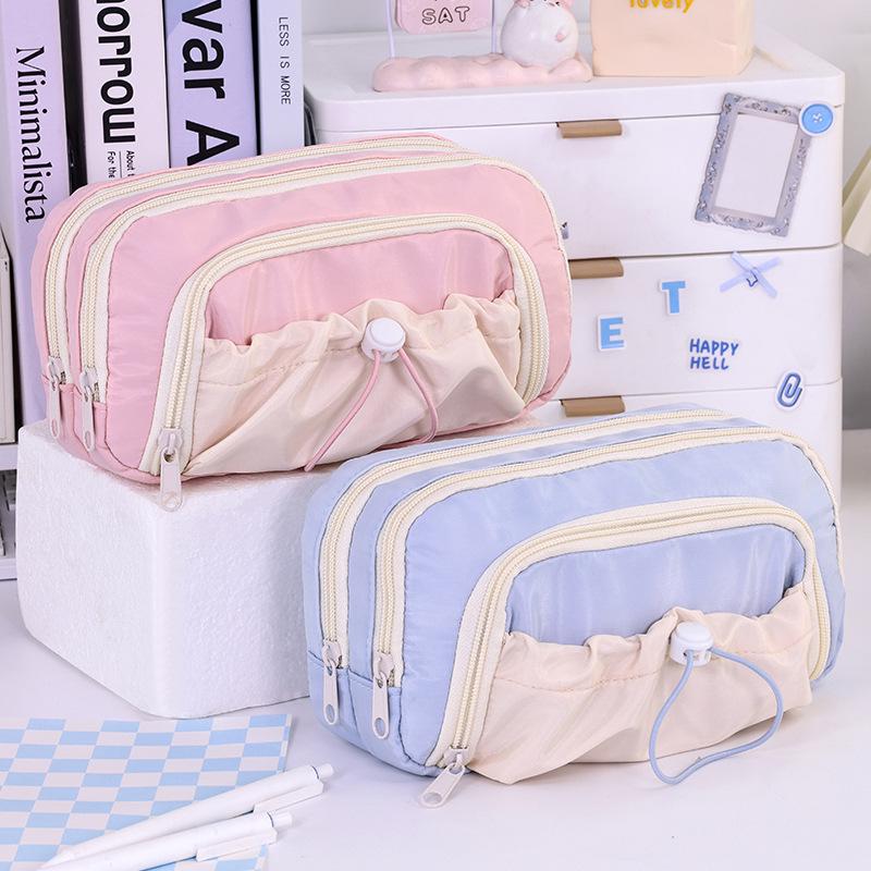 Stylish Large-Capacity Multi-layer Drawstring Pencil Case for Girls