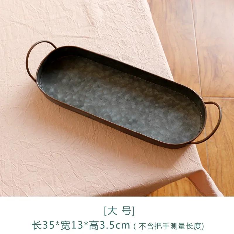 Ellipse Iron Plate Retro and Vintage Iron Tray Bread Dessert Delicious Food Photography Props Metal Storage Tray Serving Plate
