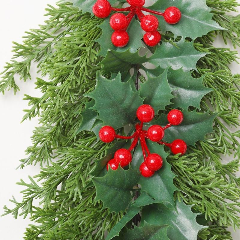 Indoor Seasonal Wall Decoration for Christmas Display with Artificial Plant Red Fruit Detail and Hanging Loop Placement Use