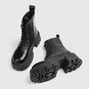 2025 Chunky Heel Black Mid Calf Platform Boots Women Fashion Lace Up Side Zip Design Soft Leather PU Biker Boots for Women Botas