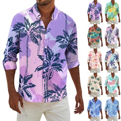 Men's Fashion Long Sleeve Printed Casual T Shirt Button Regular Fit Shirt Top