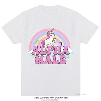 Alpha Male Unicorn Tee Rainbow Graphic Tees Lustige T-Shirts Damenmode Hip Hop Herren Tops Baumwolle Unisex Ästhetische Kleidung