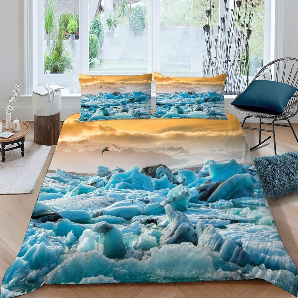 Glacier Duvet Cover Sets for Kids Teens Queen Quilt Covers Lightweight Down Bedroom Decor 2 Pillowcases 1 Duvet Cover No Quilt