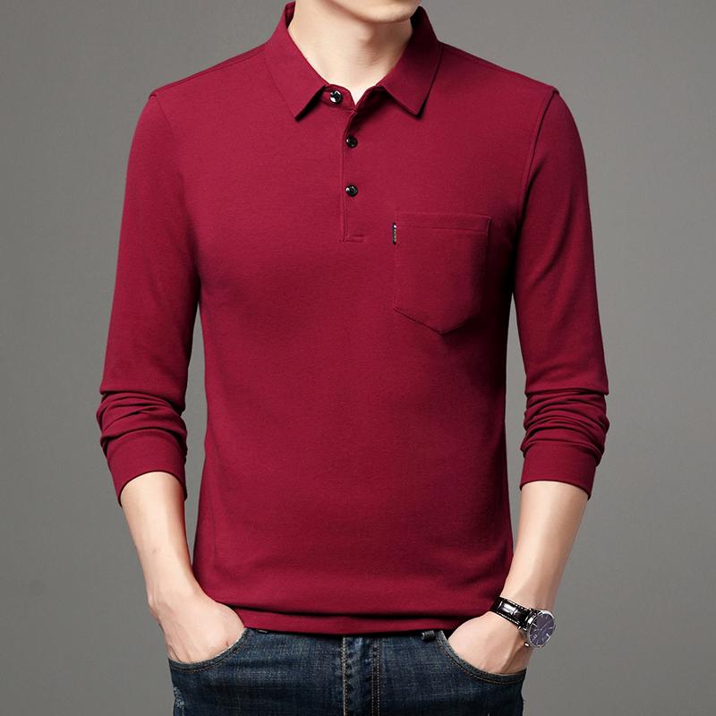 New Autumn Men High End Business Polo Shirt Men Casual Loose Mens Shirts With Pocket Long Sleeve Lapel T-Shirt Man