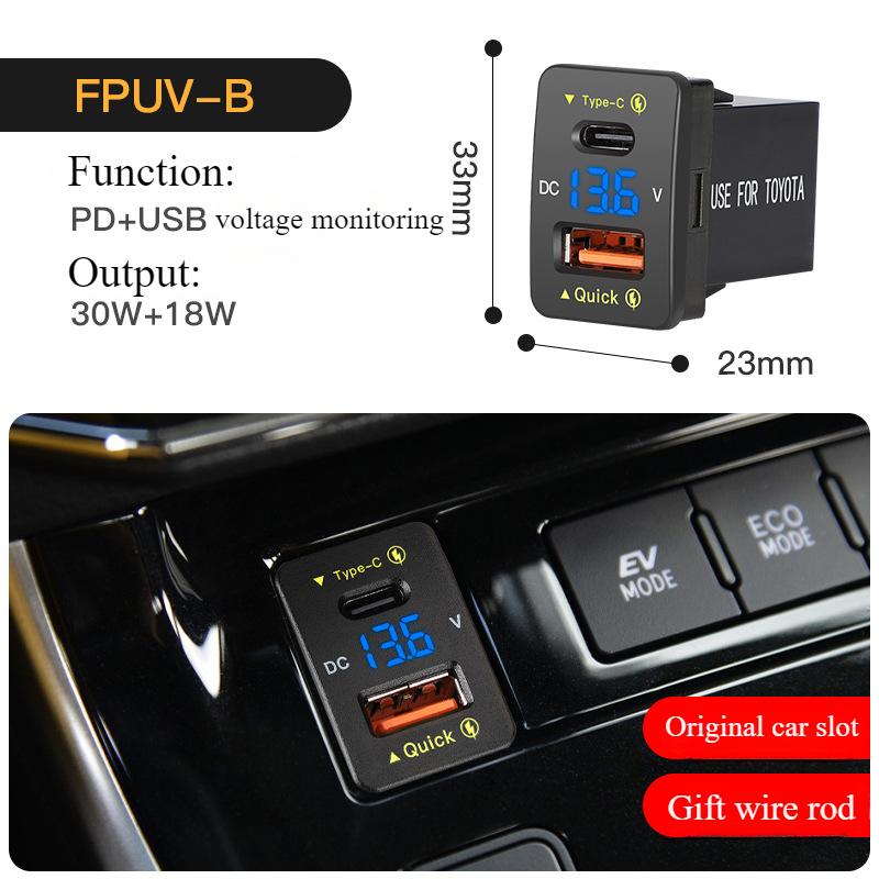 QC PD 3.0 USB Car Charger Auto Mobile Phone Charger Adapter Fast Charging LED Voltage Display for Toyota Series