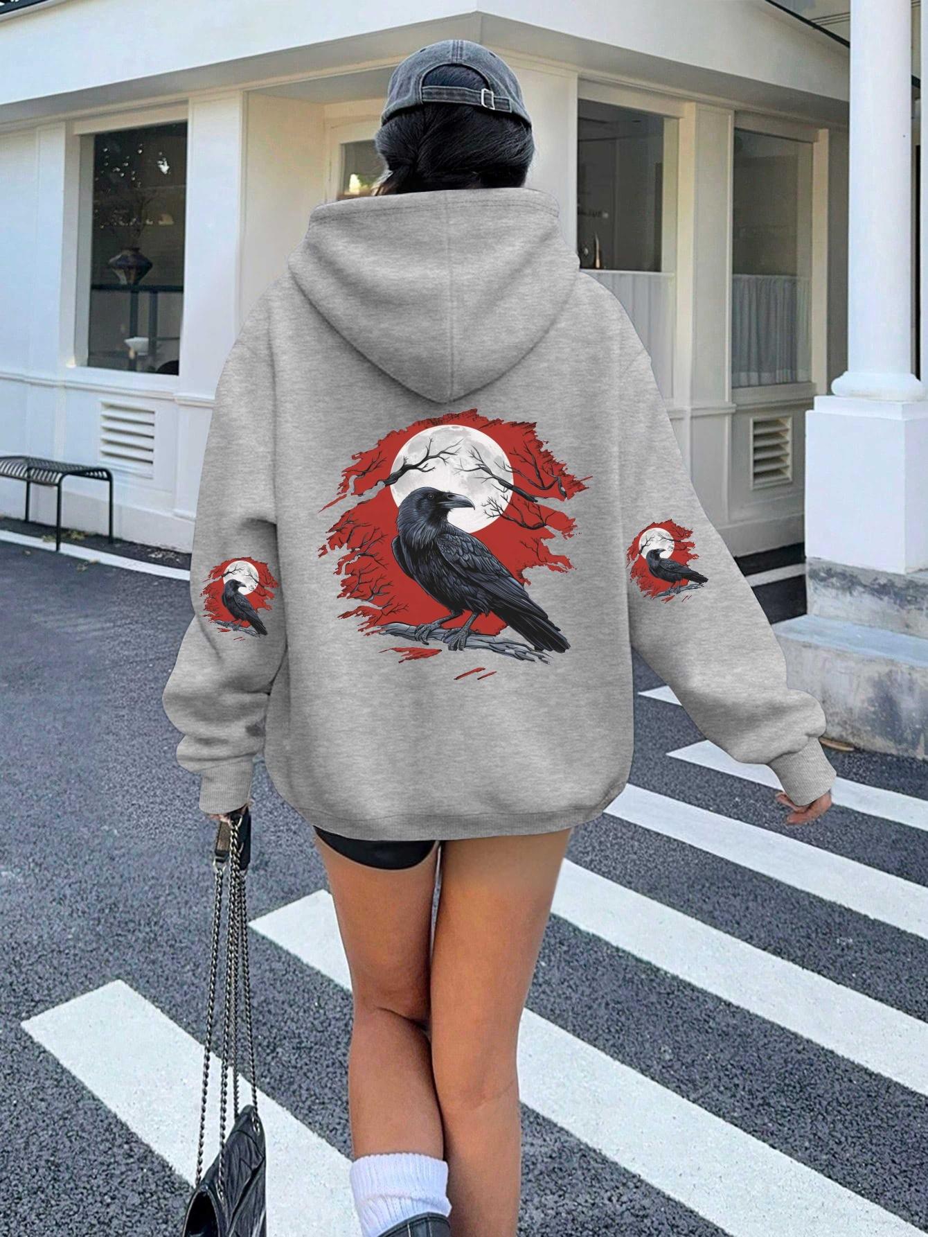 

Detailed raven on branch women s hoodies XXL