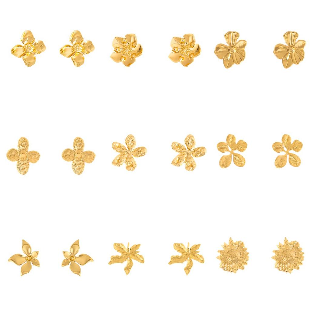 Retro Gold Style Flower Stud Earrings Light Luxury High Sense Natural Style Niche Earrings Women