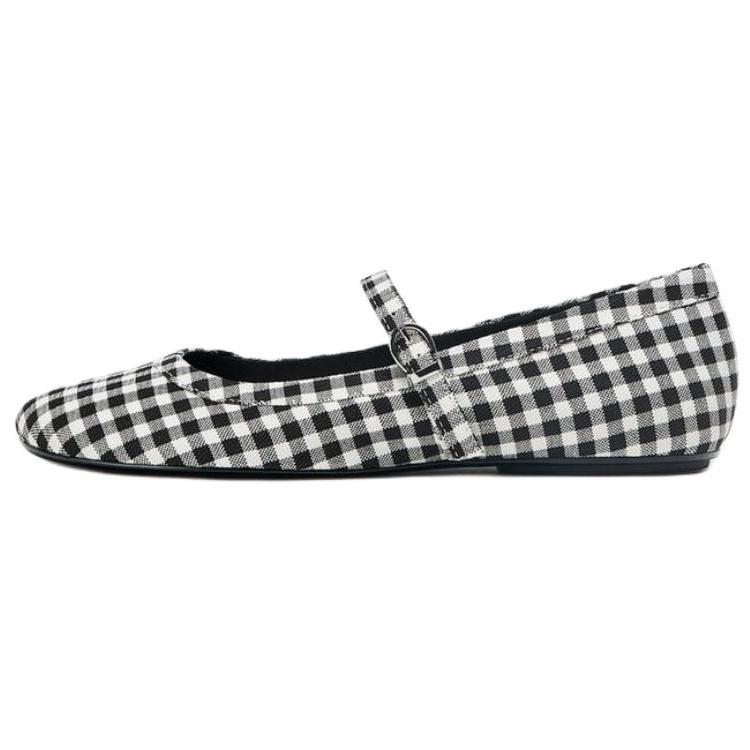 ZARA Gingham Check Mary Jane Flat Shoes Black White Womens 3604610202 37