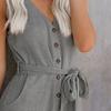 Lady Jumpsuit Solid Color Buttons V Neck Sleeveless Women Romper for Daily Wear