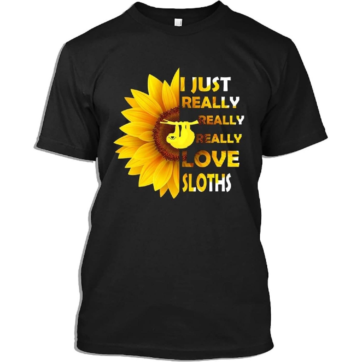 Sloth T-Shirt I Really Love Sloths Sunflower Sloth Lazy Animal Lover Gift T-Shirt for Men Women, Black, Large XXXXXL разноцветный