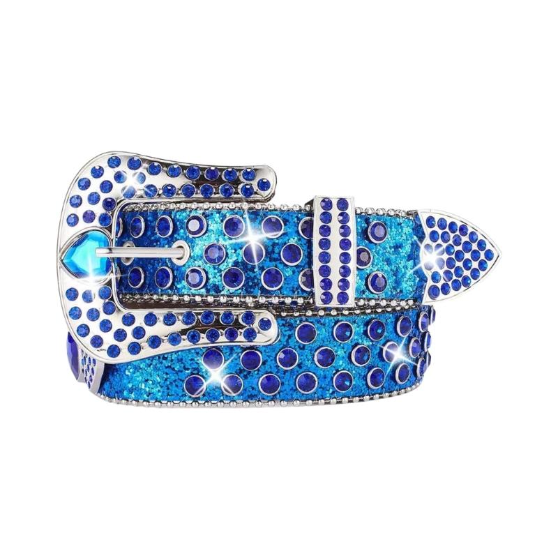 Blingbling Rhinestones Waist Belt Studded Heart Buckle Glitter Costumes Rhinestones Heavy Duty for Jeans Pants