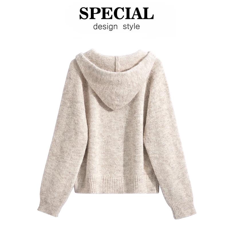 Women's Hooded Long Sleeve Loose Knit Sweater