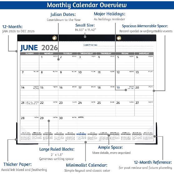2026 Desk Calendar – Jan 2026 – Dec 2026, Large Desk Calendar 2026, 14.6’’ x 11.5’’, 2026 Desk/Wall Calendar with To-do Lists, Desk Pad,