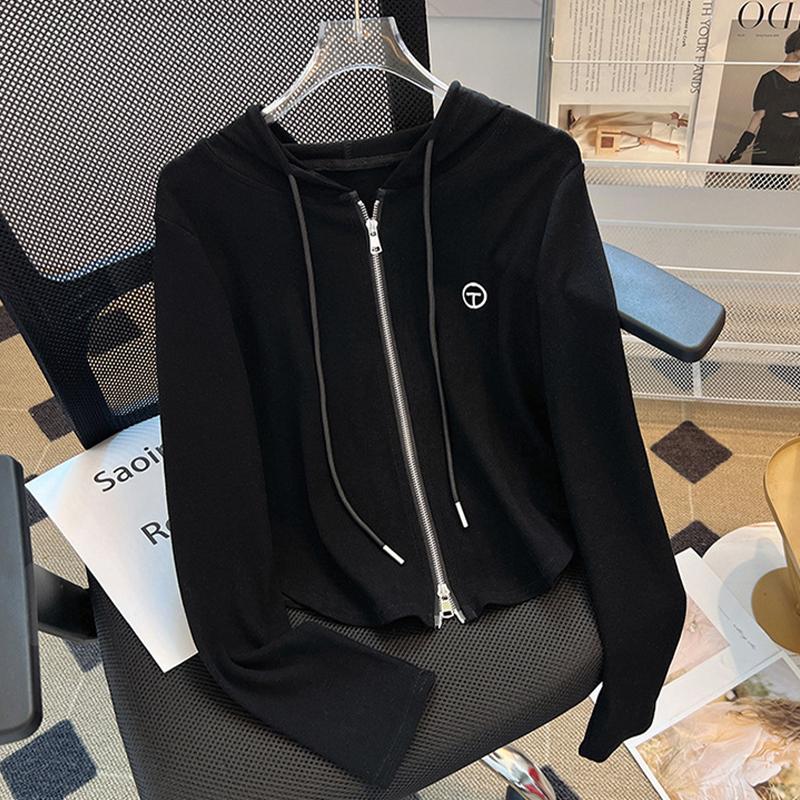 

Женская толстовка с капюшоном и длинными рукавами, короткая однотонная верхняя куртка XL чёрный