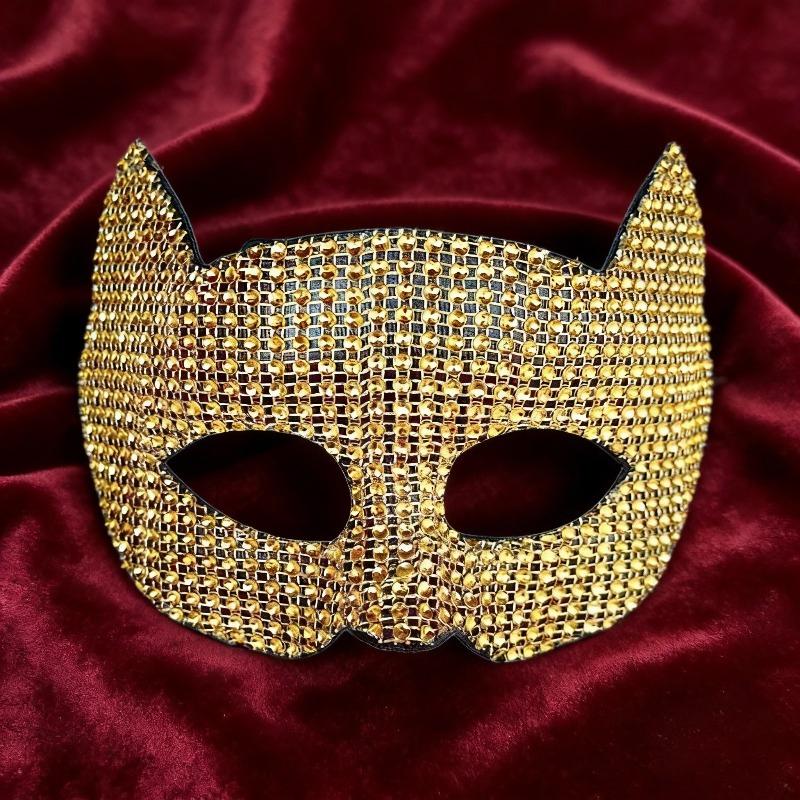 Black Gold Diamond Catwoman Mask Halloween Makeup Ball Performance Decoration