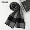 Pure wool men's plaid scarf blue 2025 people thickened to keep warm autumn and winter business leisure scarf tide