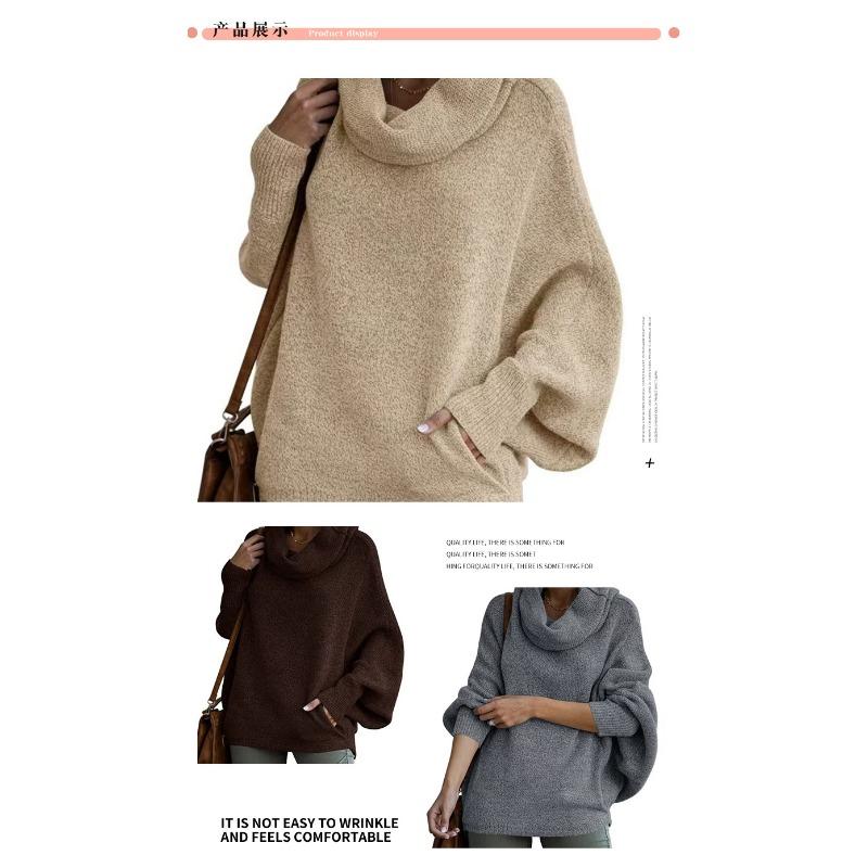 Women S Loose Fit Pullover Knit Sweater Half High Neck Long Sleeve Casual Street Style