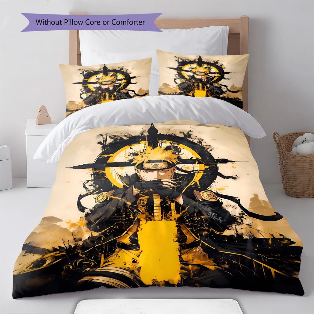 Naruto Big Eyes Chibi Bedding Set Anime Duvet Cover Polyester Soft Bed Linen Set -QJY