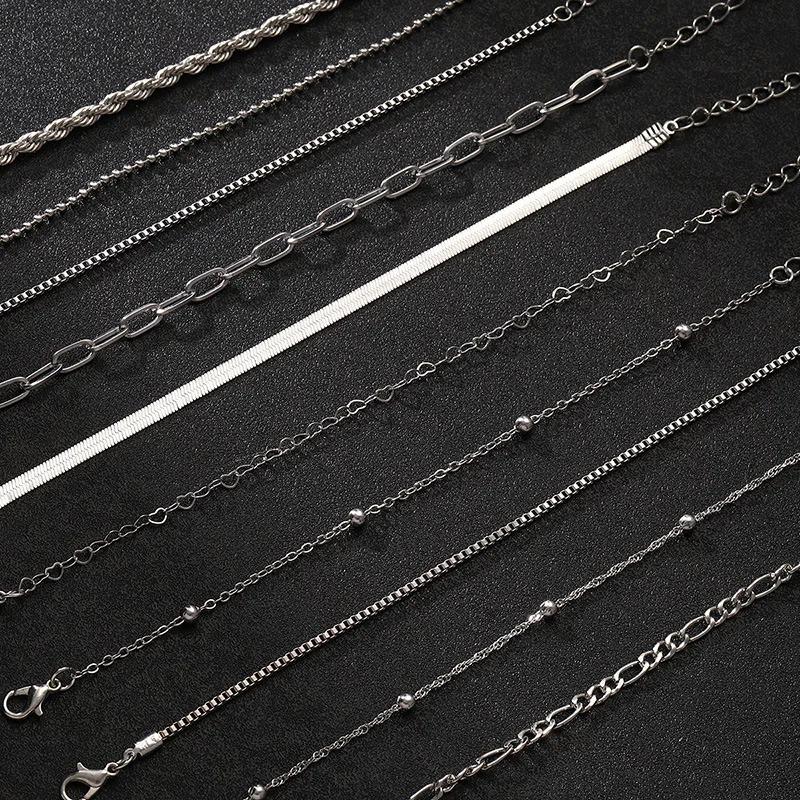 10 Pcs Gold Color Flat Snake Chain Box Chain Bracelet Multi-layer Stackable Metal Bracelet Women's Jewelry Gift Set