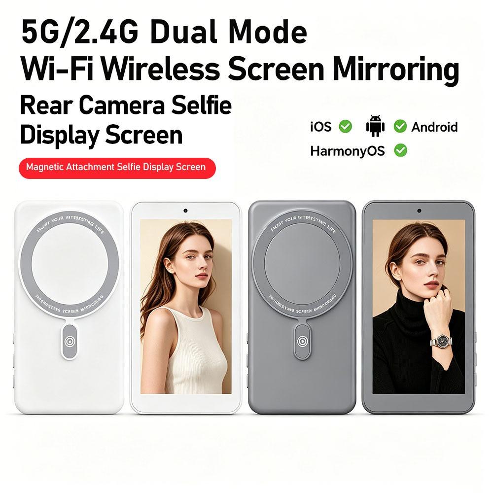 Wireless Magnetic Selfie Monitor 4.02" IPS HD Screen Real-Time Rear Camera Viewfinder for TikTok Vlogging Selfies Live Streaming