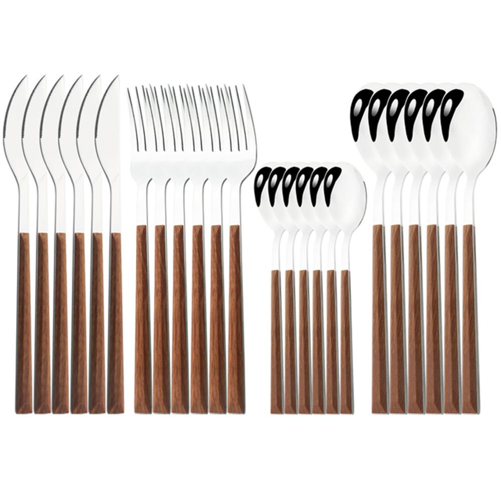 Imitation Wood Handle Cutlery Set Western Stainless Steel Tableware Set 16/24/30Pcs Kitchen Knife Fork Spoon Dinnerware Set