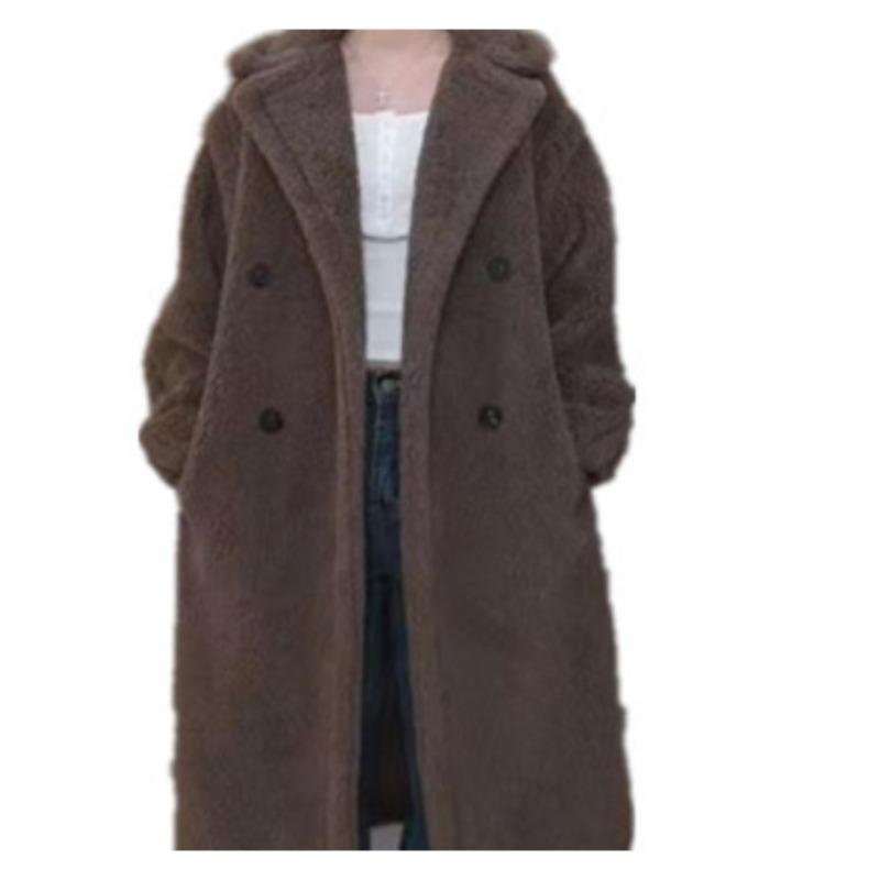 

Пальто из искусственного меха, гранулированное, имитация шерсти, длинное пальто, плюшевый мишка, длинное пальто из искусственного меха 3XL каштановый