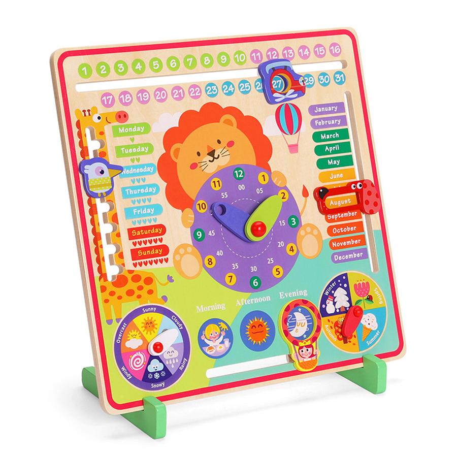 Montessori Wooden Calendar Toy for Kids Time Date Weather Learning Board Educational Clock Preschool Teaching Aid