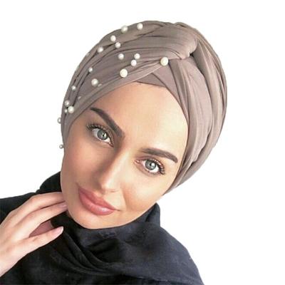 Neue Muslimische Wildleder Turbanmützen Verdrehte Samt Perlen Hijab Mütze Frau Indischer Hut Kopfwickel Turbante Femme Musulman