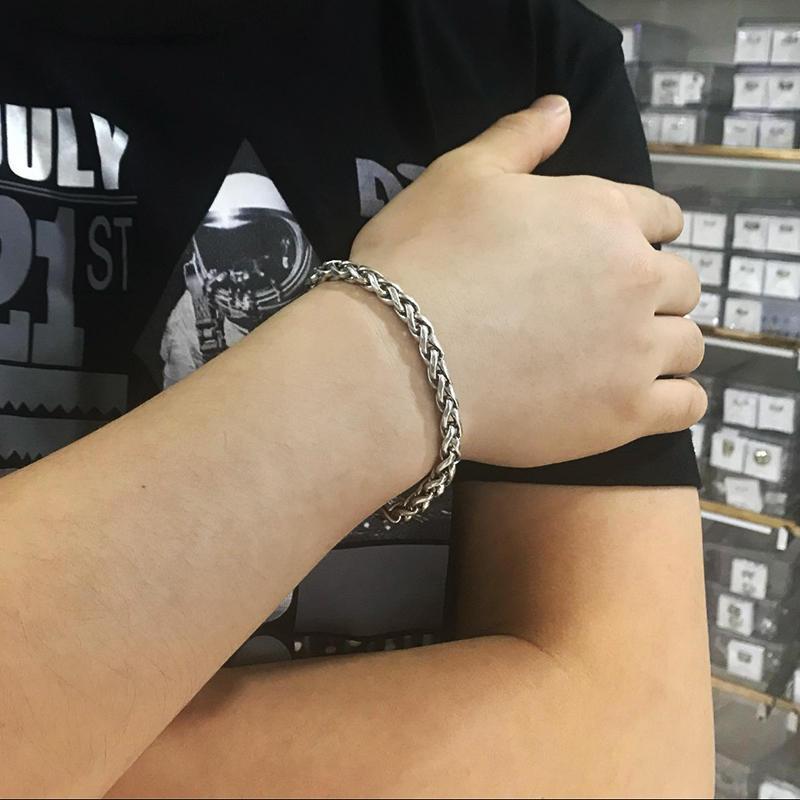 Papaste Silver Retro Men's Bracelet, Men's Trendy, Single, Simple, Trendy, Personalized, Hand Woven Bracelet, Vintage