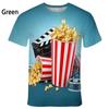 Popcorn 3D Printed Short Sleeved T-shirt Summer Breathable Polyester Simple Round Neck Top