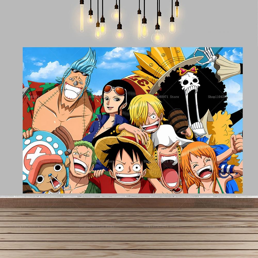 One Piece Luffy Pirate Cartoon Background Anime Adventure Decor Kids Birthday Baby Shower Party Wall Photography Banner Props