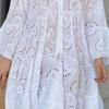 Cross Border Solid V-neck Embroidered Hollow Lace Dress
