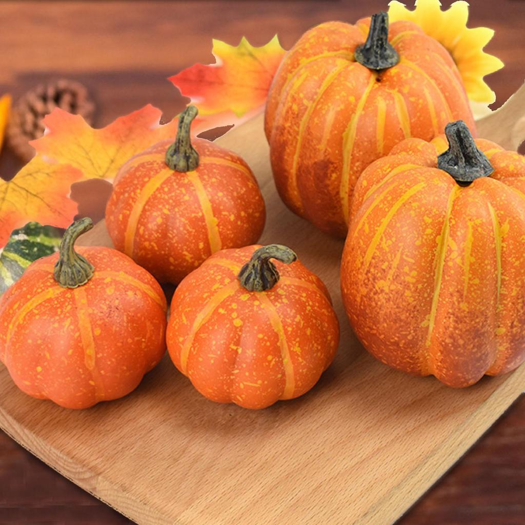 7pcs Assorted Size Orange Pumpkins Realistic Large Pumpkins Artificial Pumpkins Set for Halloween Thanksgiving