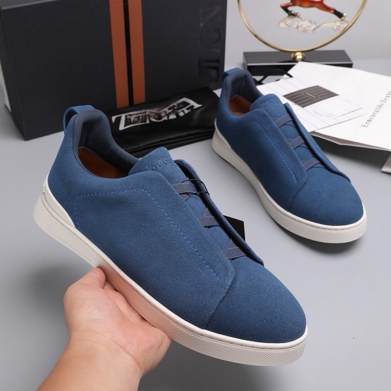 Mens Genuine Leather Slip-On Casual Sneakers Low-Cut Breathable Lightweight Comfortable Everyday Shoes