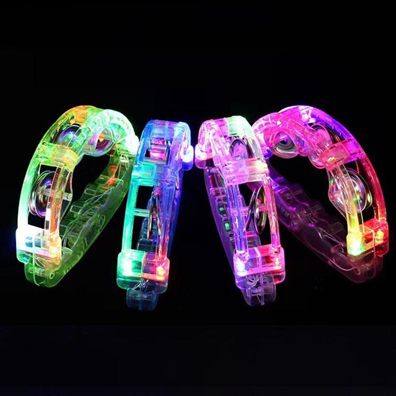Bright Led Light Up Sensory Toy Flashing Tambourine Musical Instrument Shaking Party Atmosphere Child Toys Random Color