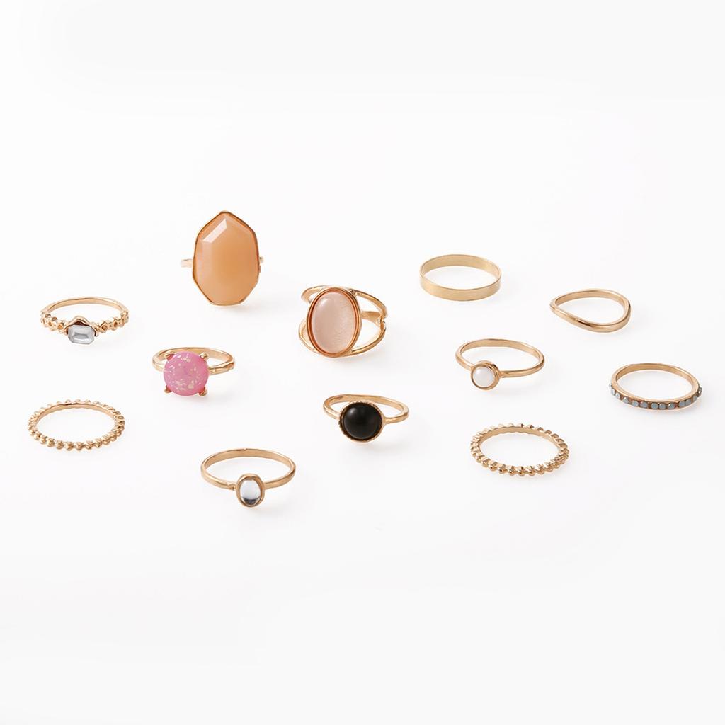 Fashion Women's 12 Piece Ring Set - Ladies Ring  Metal Ring Glossy Ring  Metal Ring Holiday Gift