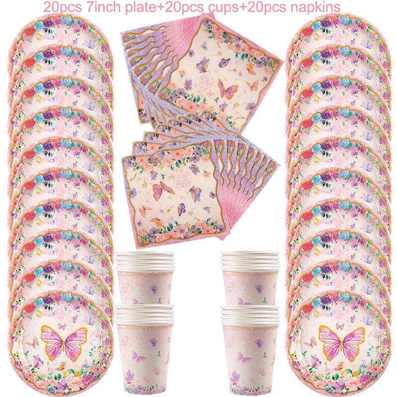 Pink Butterfly Disposable Tableware Happy Girl's Birthday Party Decorations Kids Butterfly Theme Party Decoration Baby Shower