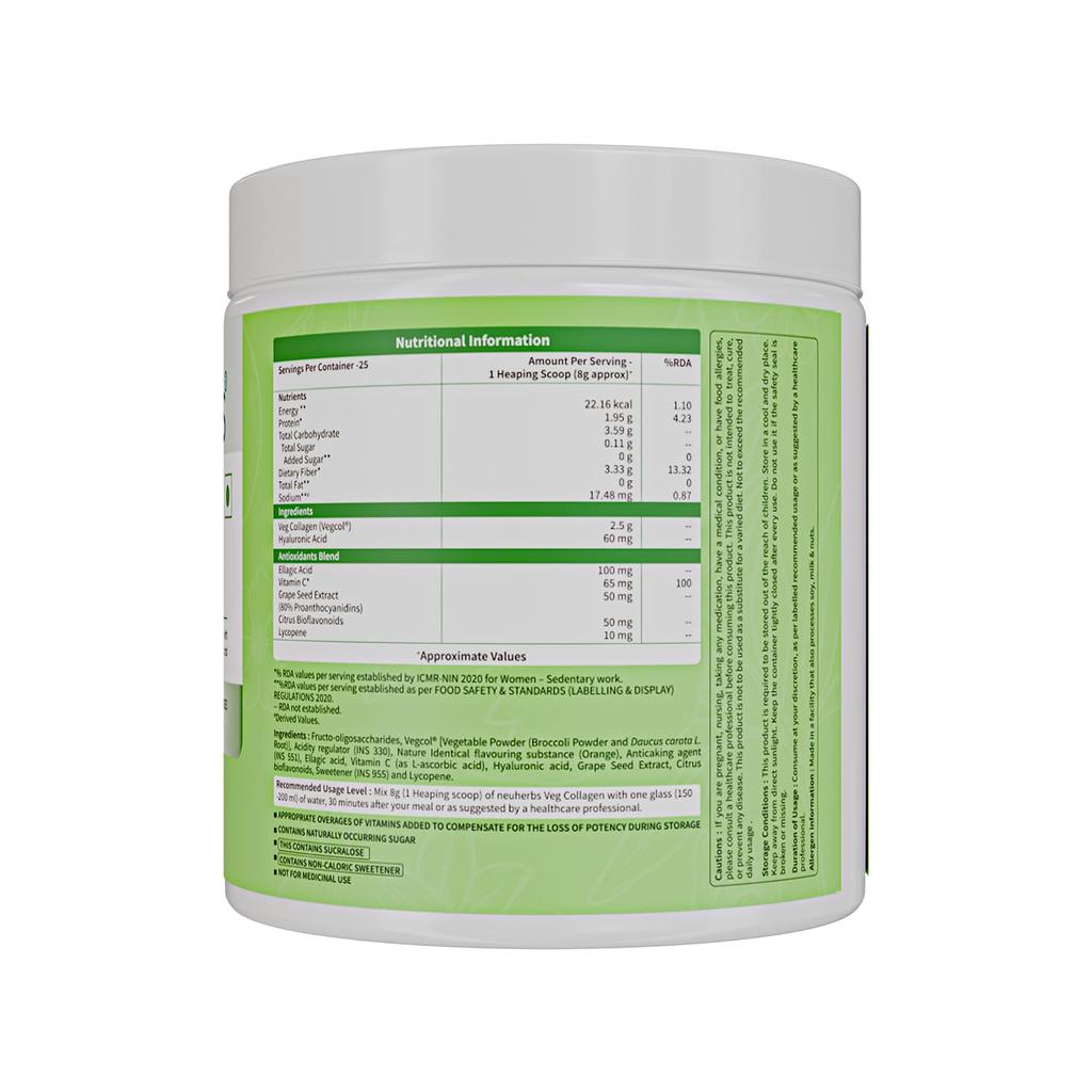 Neuherbs Veg Collagen Supplement Powder Orange Flavour For Youthful Glowing Skin Elasticity Hydration 200 g Pack Of 1