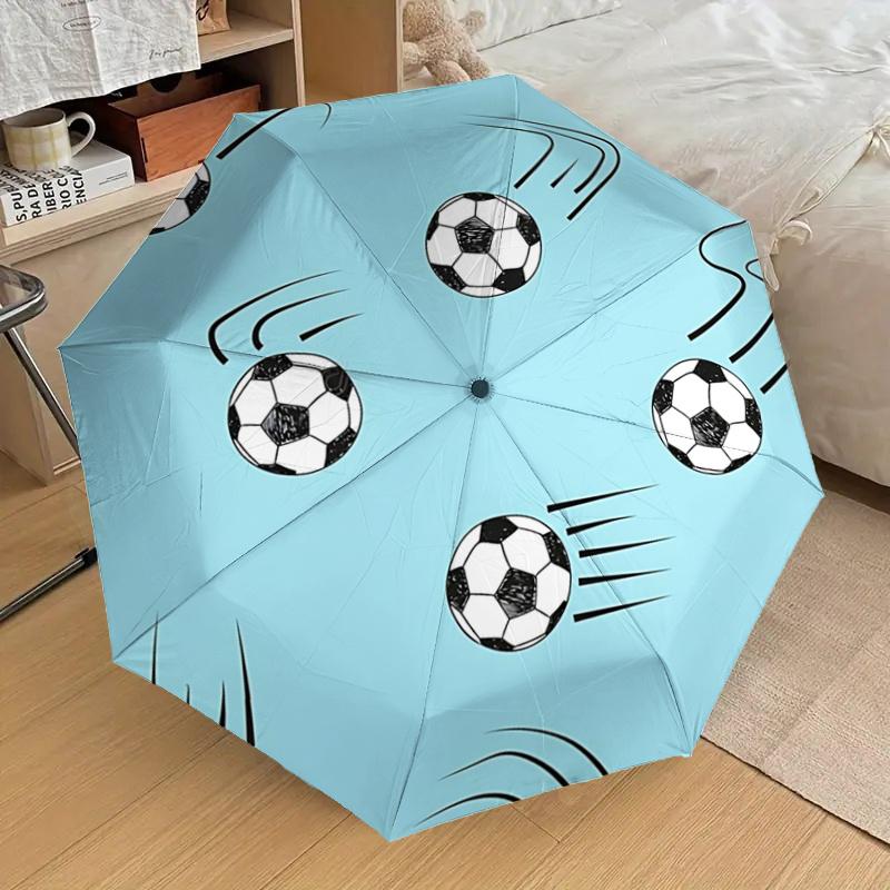Soccer Ball Pattern Automatic Opening/Closing Umbrella with Convenient Three Fold Design,8 Bone Iron Frame Outdoor Umbrella Perfect Gift