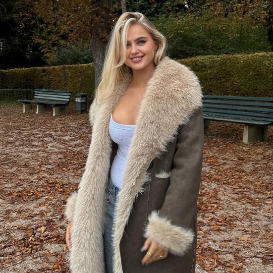 Faux Fur Lange Dames Reversibele Fuzzy Fleece Trenchcoat voor Sherpa Gevoerde Jassen Winter Furry