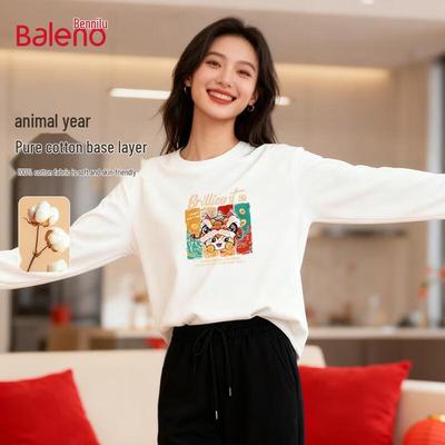 Baleno Women's Pure Cotton Long-Sleeve T-Shirt with BNL Colorful Horse Graphic