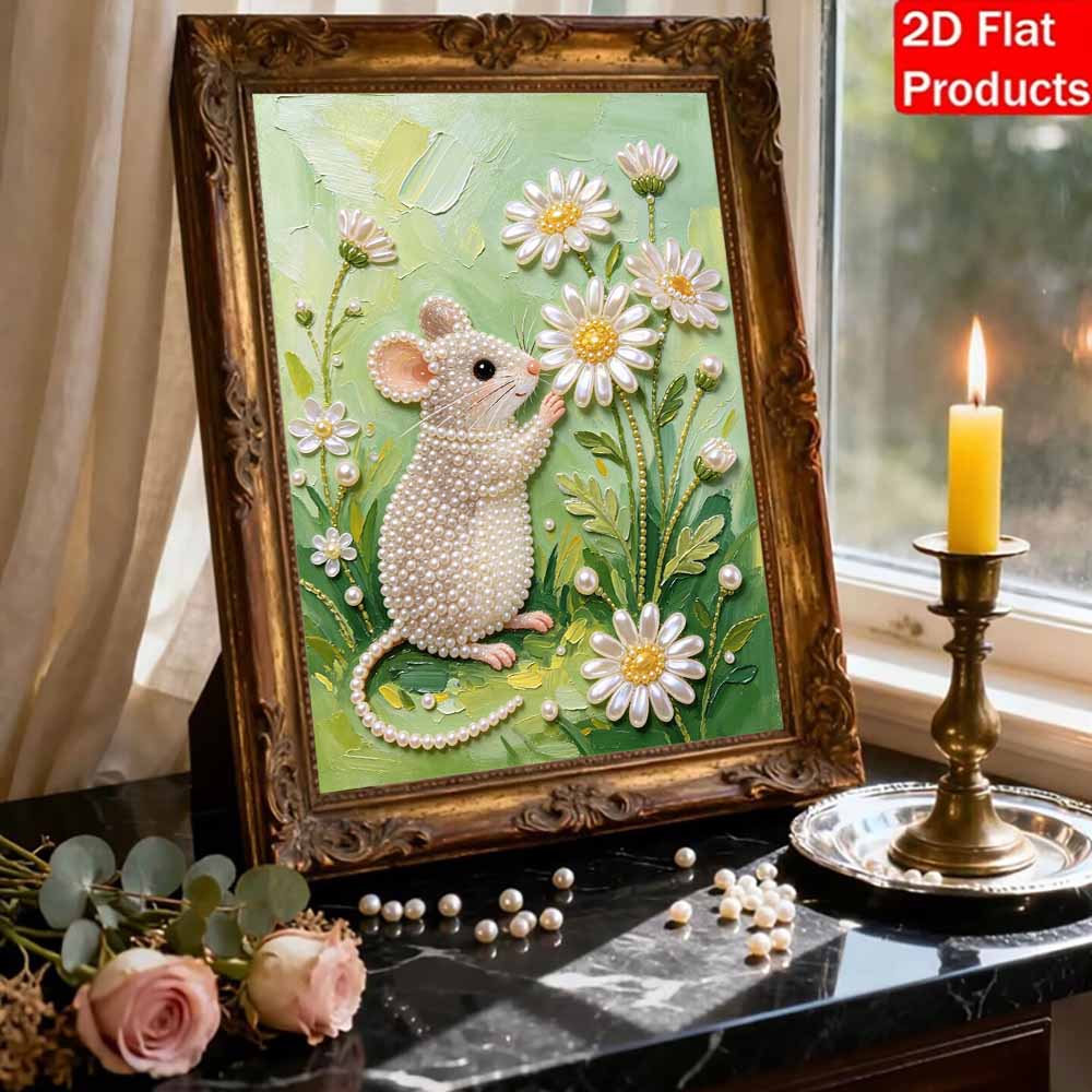 Frameless DIY Pearl Bead Painting Kit Cute Mouse Pattern Creative Relaxing Craft Canvas Home Decor Gift for Adults