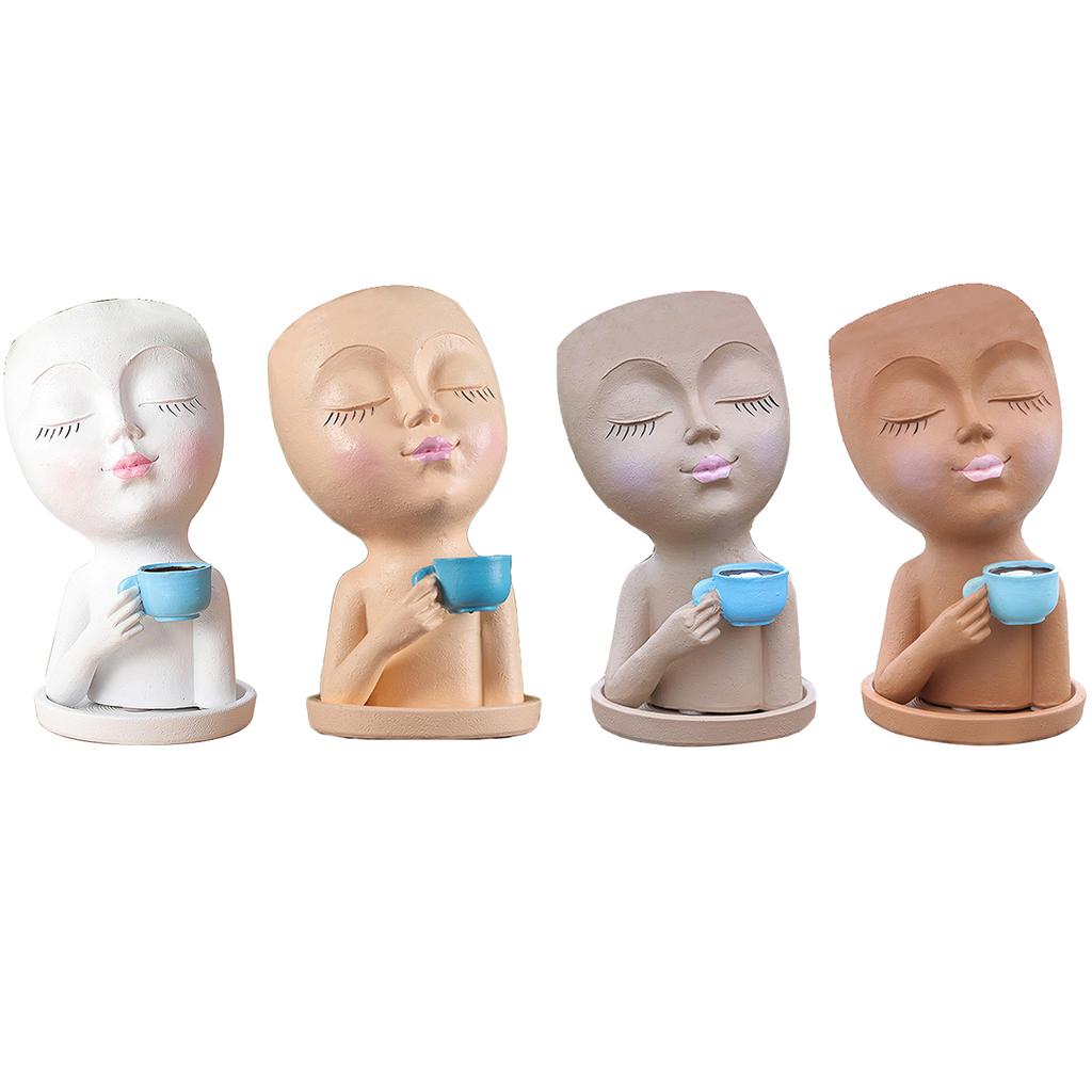 Harz Mädchenporträt Dekorative Pflanzgefäß-Ornamente Mädchenstatue Topfpflanze Desktop-Aufbewahrung Handwerk Feiertagsgeschenk für Hof