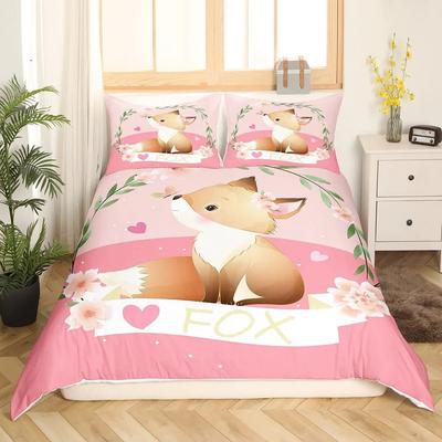 Cartoon Fox Duvet Set Cute Animal Print Bedding Three-Piece Set