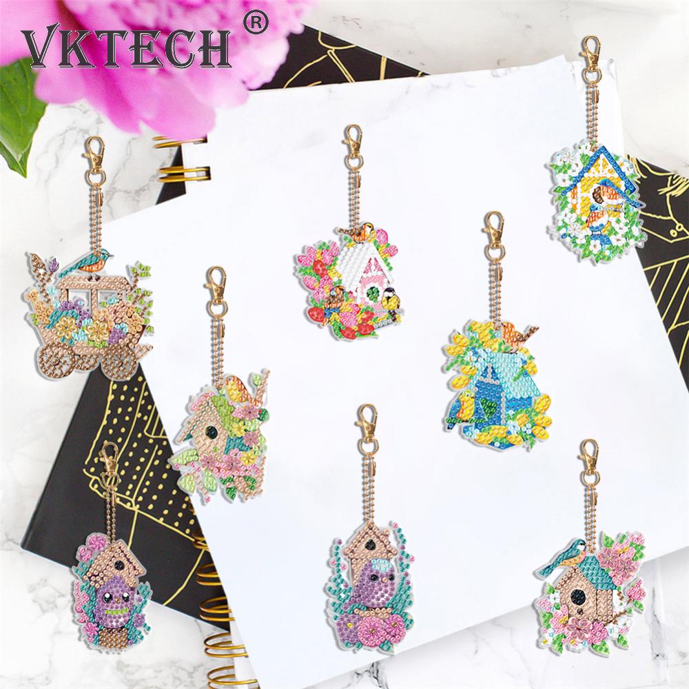 8/6PCS Diamond Painting Keyring Double Sided Rhinestone Painting Keychain Pendant Mandala for Adult Kid Handbag Pendant Decor