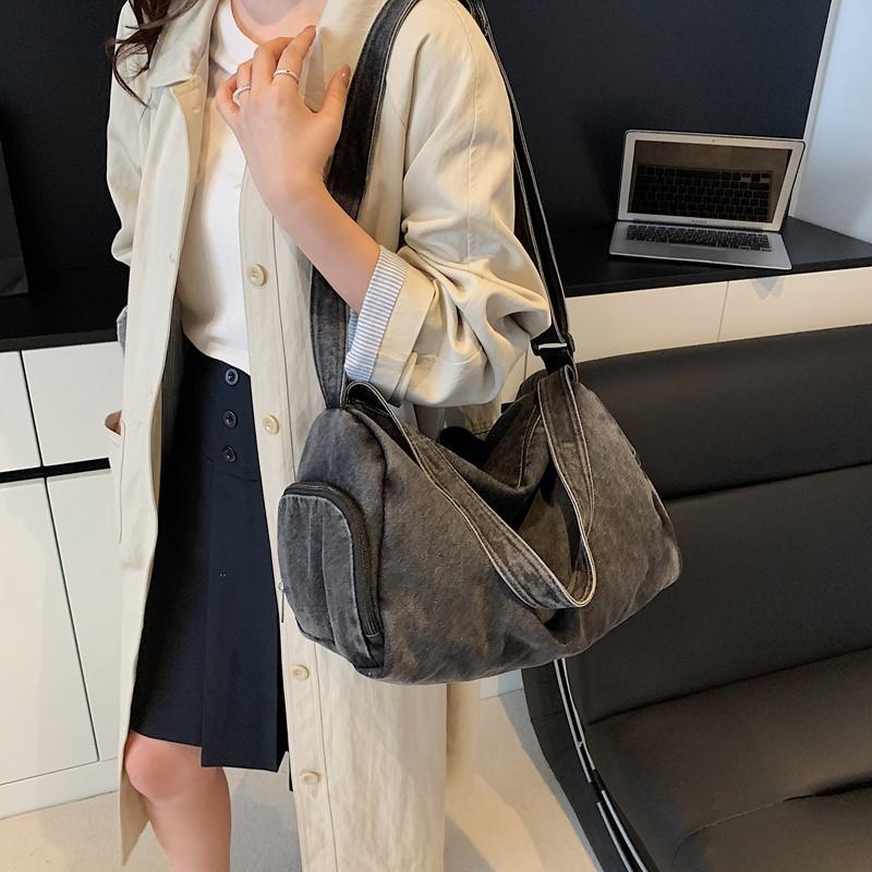 Schoolbag Fashion Denim One Shoulder Crossbody Handbag Large Capacity Korean Version Ins Casual Casual Trend Commuter Multi-compartment