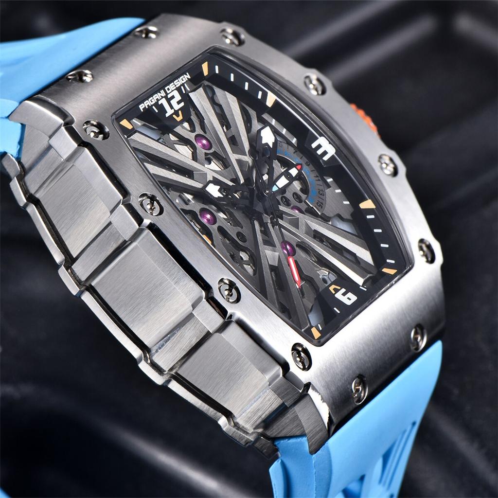 New PAGANI DESIGN Men's Quartz Watches VH65 Skeleton Dial 100M Waterproof Sport Rectangle Sapphire Glass Watch for Men