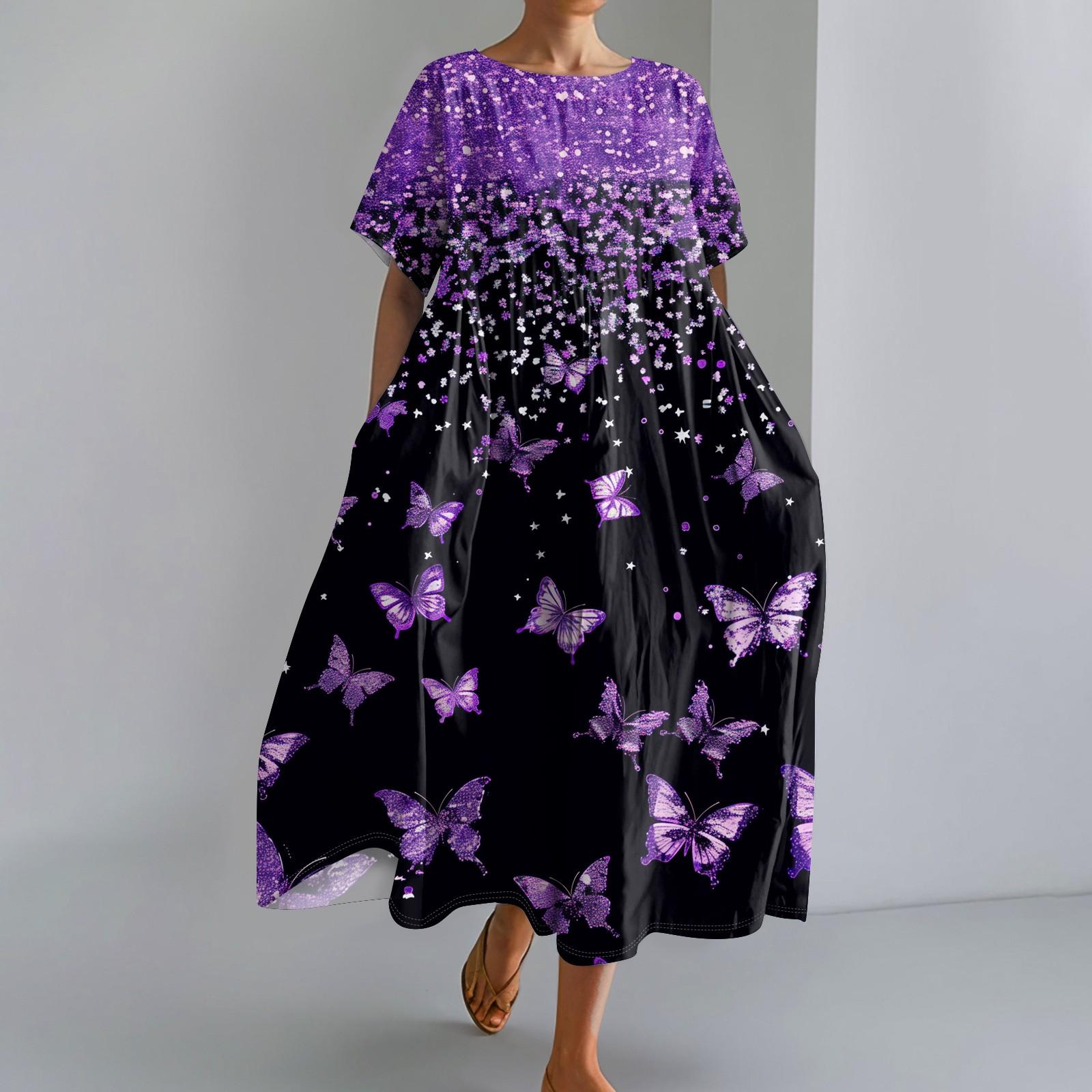 

Женское модное свободное платье с большим карманом и круглым вырезом с градиентным принтом и короткими рукавами XXXL фиолетовый